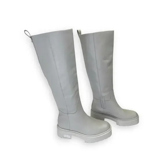 Sam Edelman Anthropologie Women's Larina Tall Boots Size 6.5 Light Grey Lug Sole - Picture 3 of 12